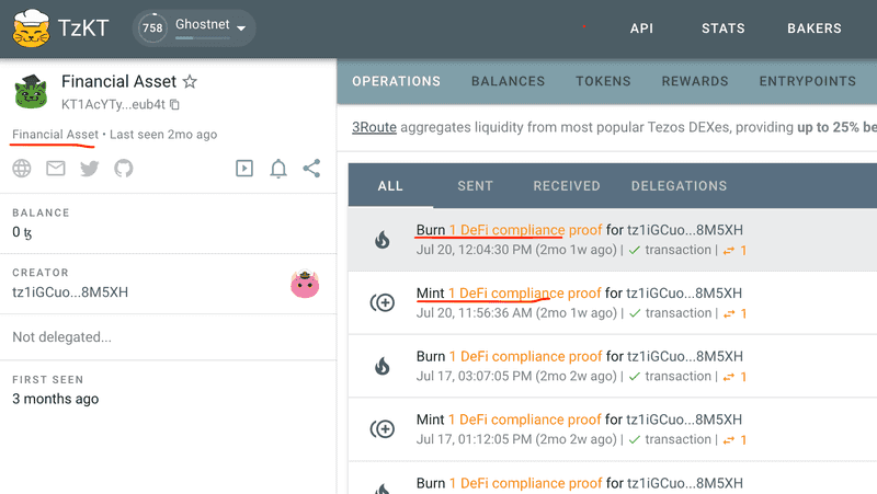 Soulbound Token tracked in TzKT as Financial Asset